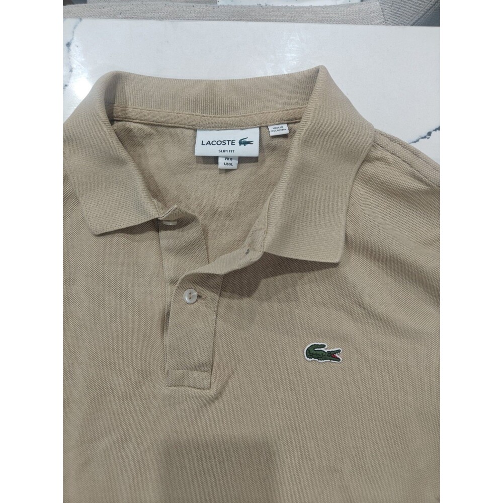 Lacoste Mens Slim Fit Polo Shirt Size 8 XL Beige Cotton
